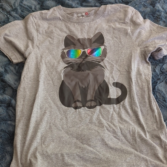 Gray Cat Tee with Rainbow Sunglasses - Picture 1 of 3
